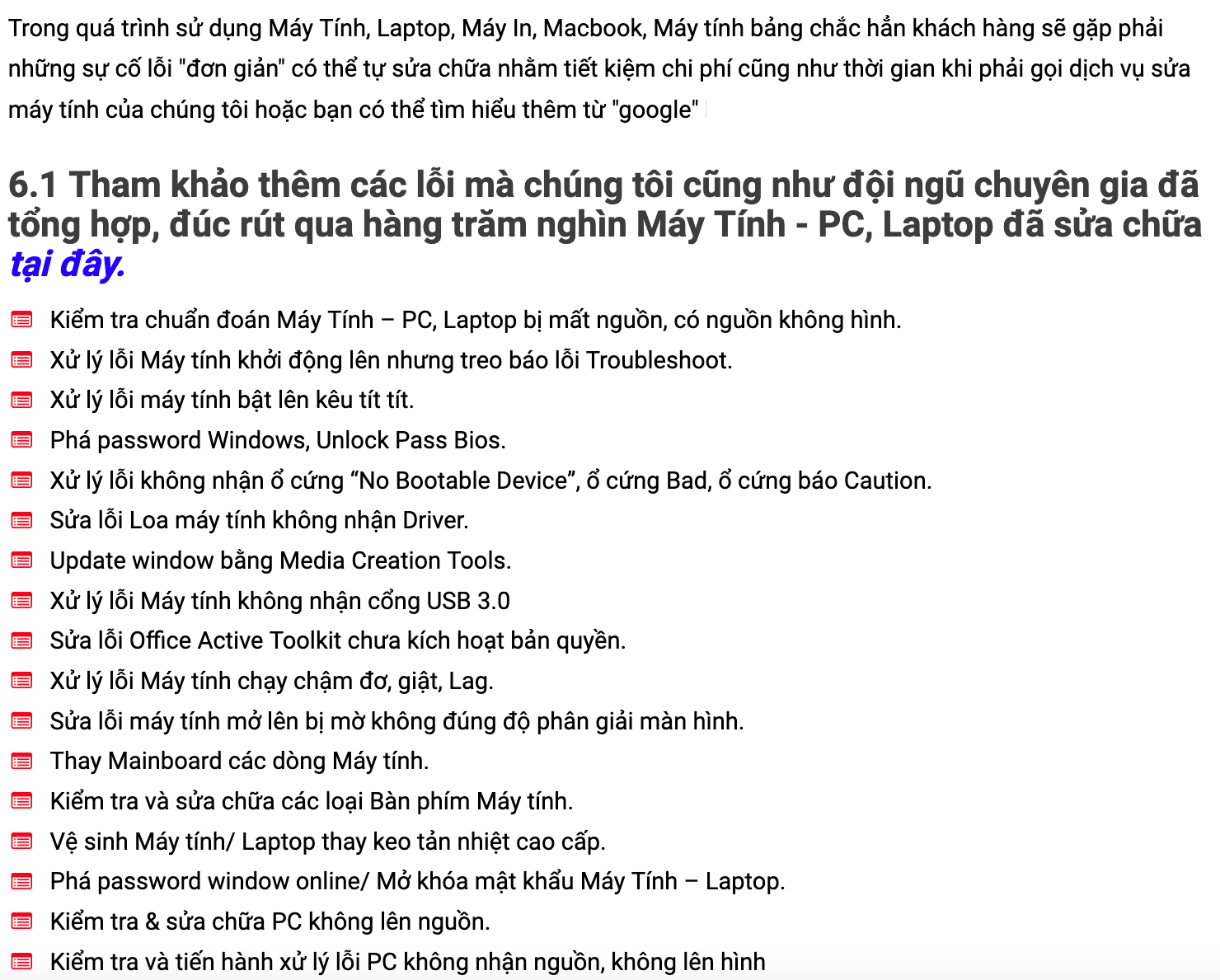 Dịch vụ sửa máy tính Thợ Quen