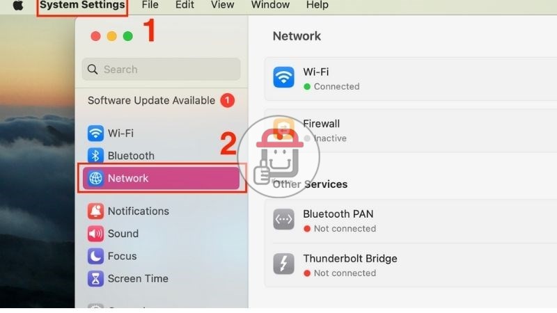 Nhấn vào System Settings (Cài đặt hệ thống) Chọn Network