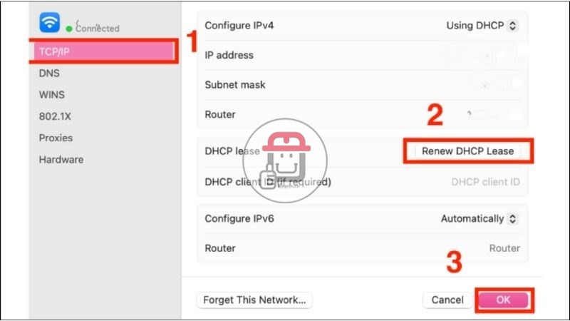 Chọn TCP / IP và tìm IPv4 Address. Chọn Renew DHCP Lease và chọn OK