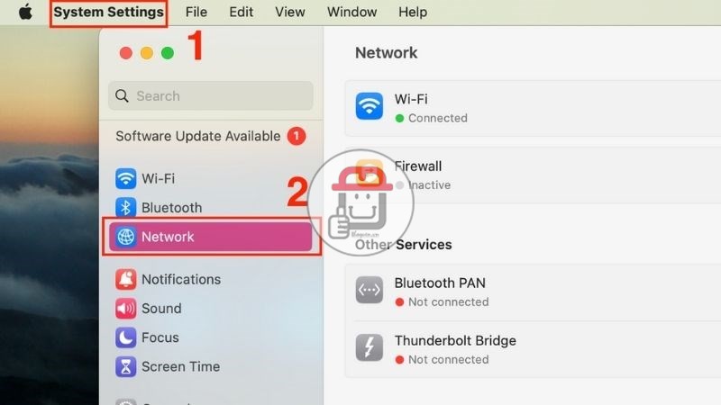 Chọn Systems Setting Chọn Network