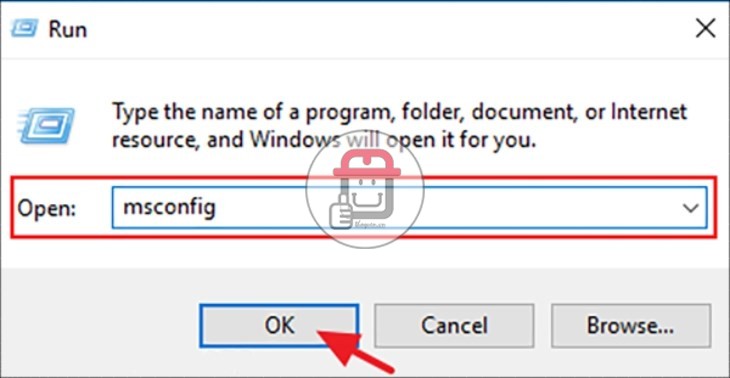 Bạn nhập lệnh msconfig trên hộp thoại Run