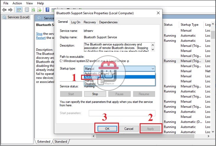 Lỗi tại Bluetooth Support Services