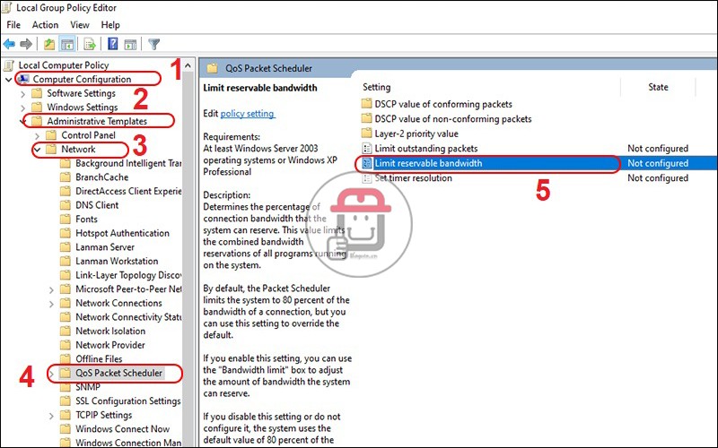 Kích hoạt Limit Reservable Bandwidth