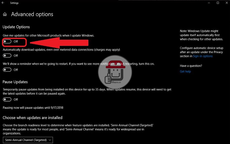 Tắt một số tùy chọn của Windows Update